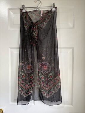 Black Victoria’s Secret Maxi Wrap Bathing Suit Cover-up Floral Boho Detailing